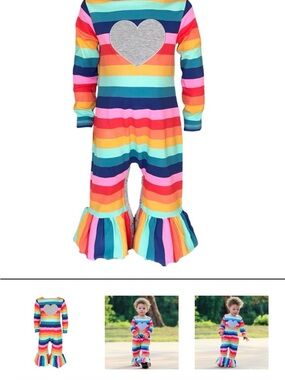 Ann Loren Girls' Rainbow Stripe Heart One-Piece Romper - Multicolor